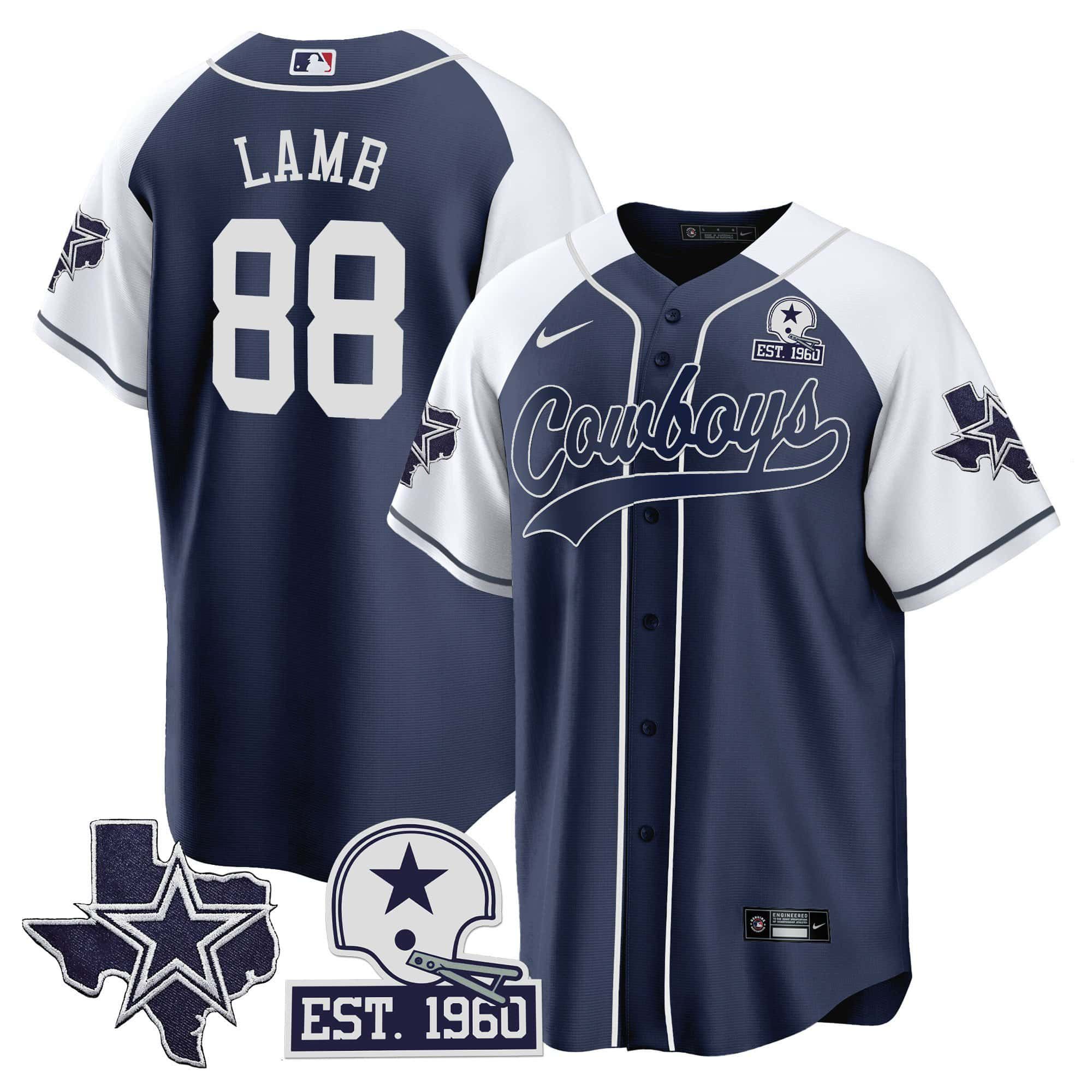Men Dallas Cowboys 88 Lamb Dark blue 2024 Nike Patch Baseball NFL Jersey style 1